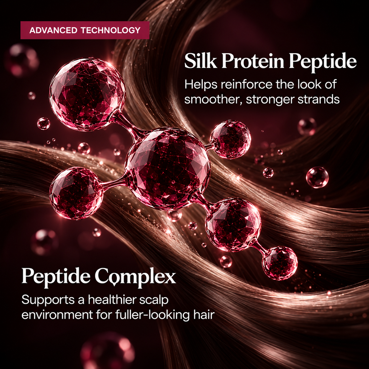 Silk protein peptide reinforces the look of smoother, stronger strands